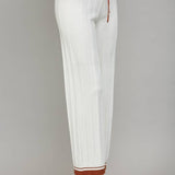 Contrast Trim Ribbed Knit Pants, Cream/Cognac