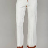 Contrast Trim Ribbed Knit Pants, Cream/Cognac