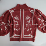 Dramatic Balloon Sleeve Mock Neck Sweater, Red Bean