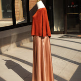 Slouchy Neckline Poncho Knit Top, Orange