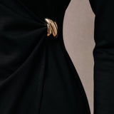 Black Wrap Midi V-Neck Dress