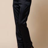 Beaded Satin Pants, Black