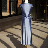 DRAPED NECKLINE SLEEVELESS MAXI DRESS