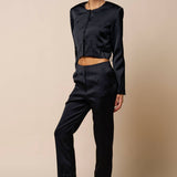 Beaded Satin Pants, Black