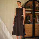 Pearl-Embellished Jacquard Midi Dress, Black