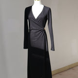 Surplice V-Neck Midi Dress, Black