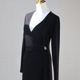 Surplice V-Neck Midi Dress, Black