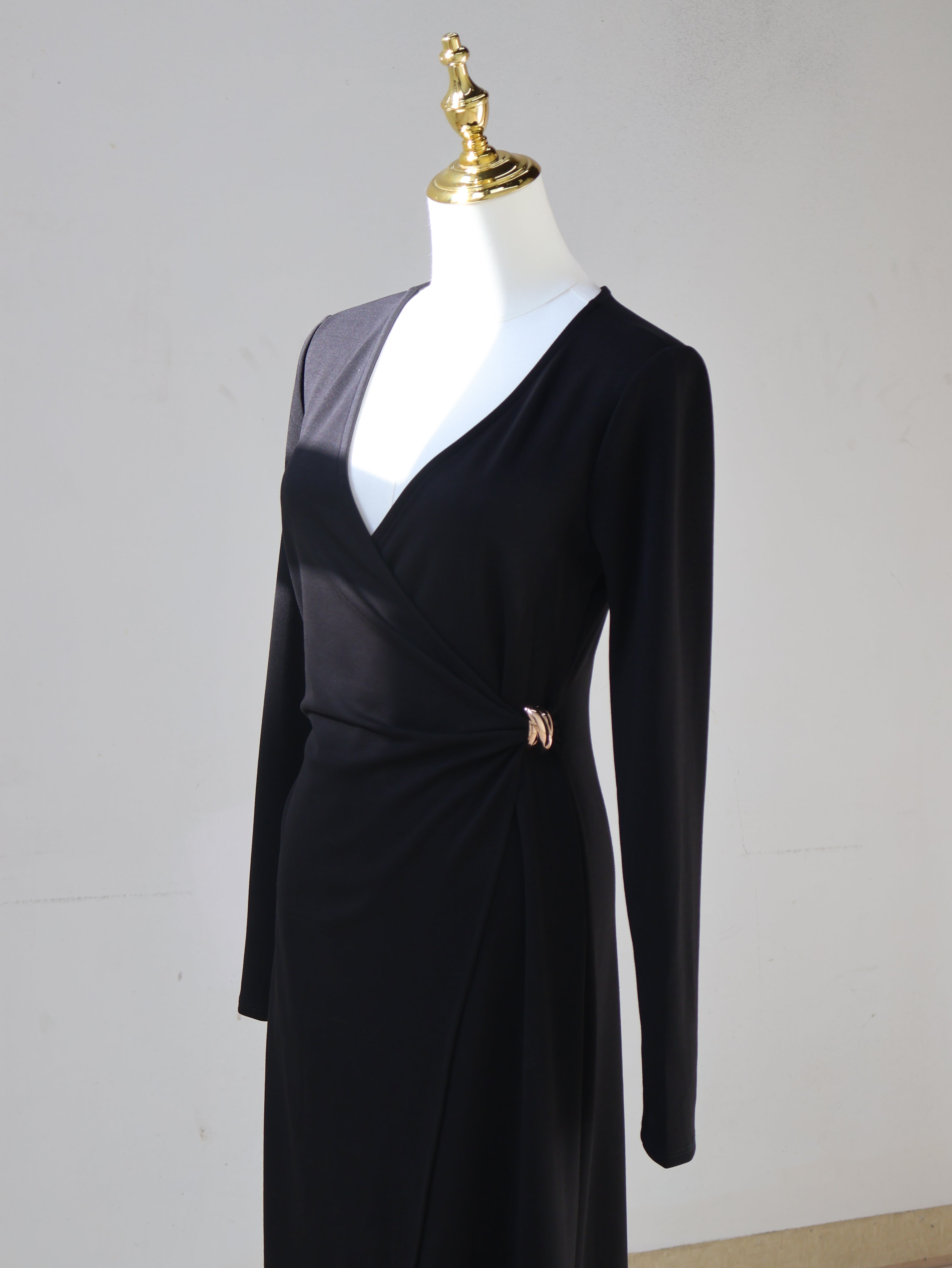 Surplice V-Neck Midi Dress, Black