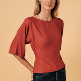 Boat Neck Long Sleeve Top, Rust