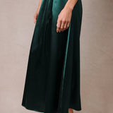High Waist Satin Midi Skirt in Jeweled Green