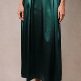 High Waist Satin Midi Skirt in Jeweled Green