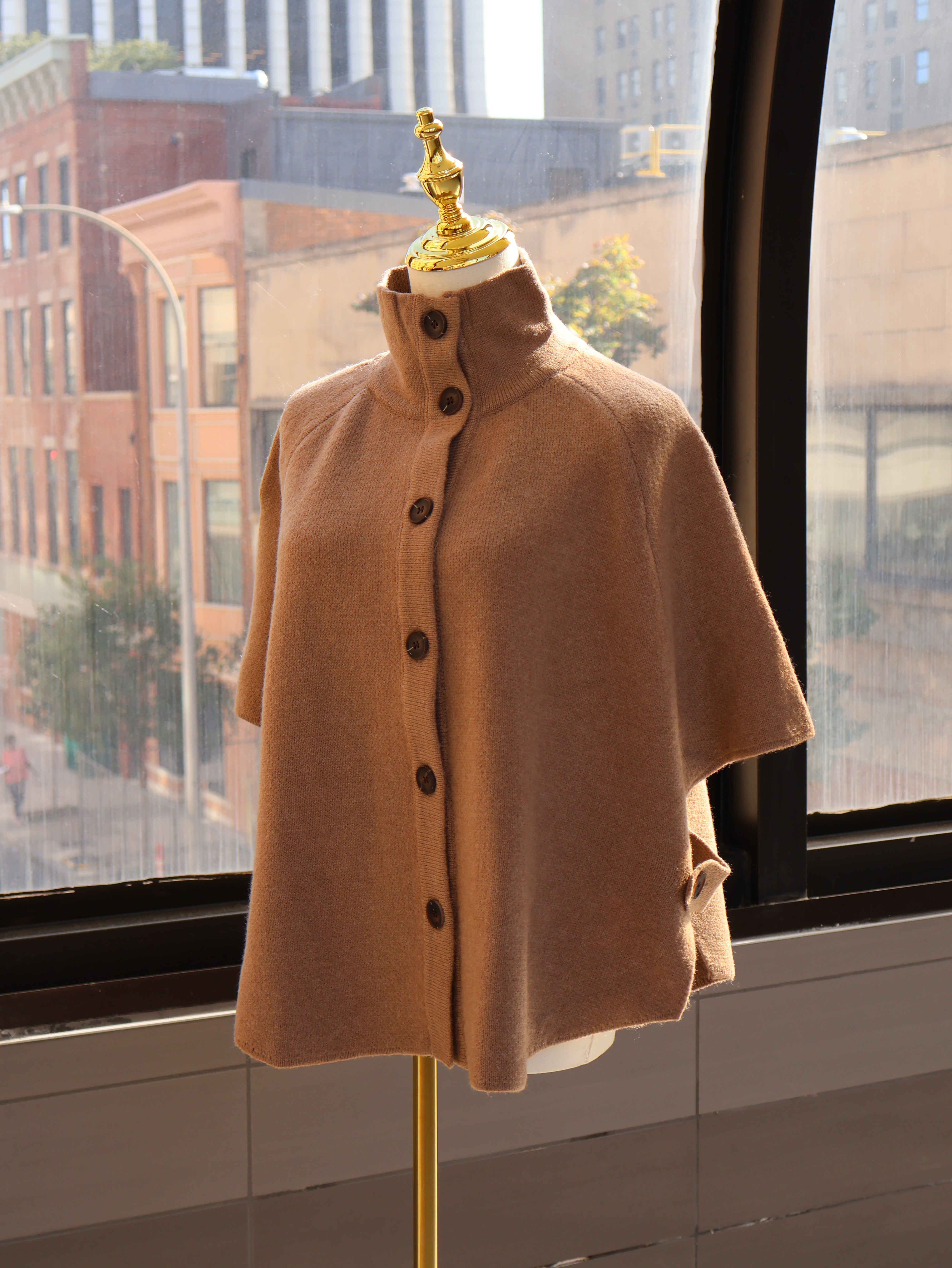 Mock Neck Button Down Knit Poncho