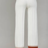 Contrast Trim Ribbed Knit Pants, Cream/Cognac
