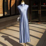 DRAPED NECKLINE SLEEVELESS MAXI DRESS