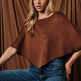 Slouchy Neckline Poncho Knit Top, Rust
