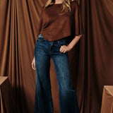 Slouchy Neckline Poncho Knit Top, Rust