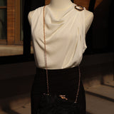 Chic Cowl Neck Gold Ring Blouse Top White