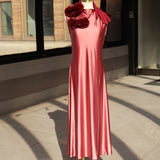 DRAPED NECKLINE SLEEVELESS MAXI DRESS