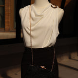 Chic Cowl Neck Gold Ring Blouse Top White