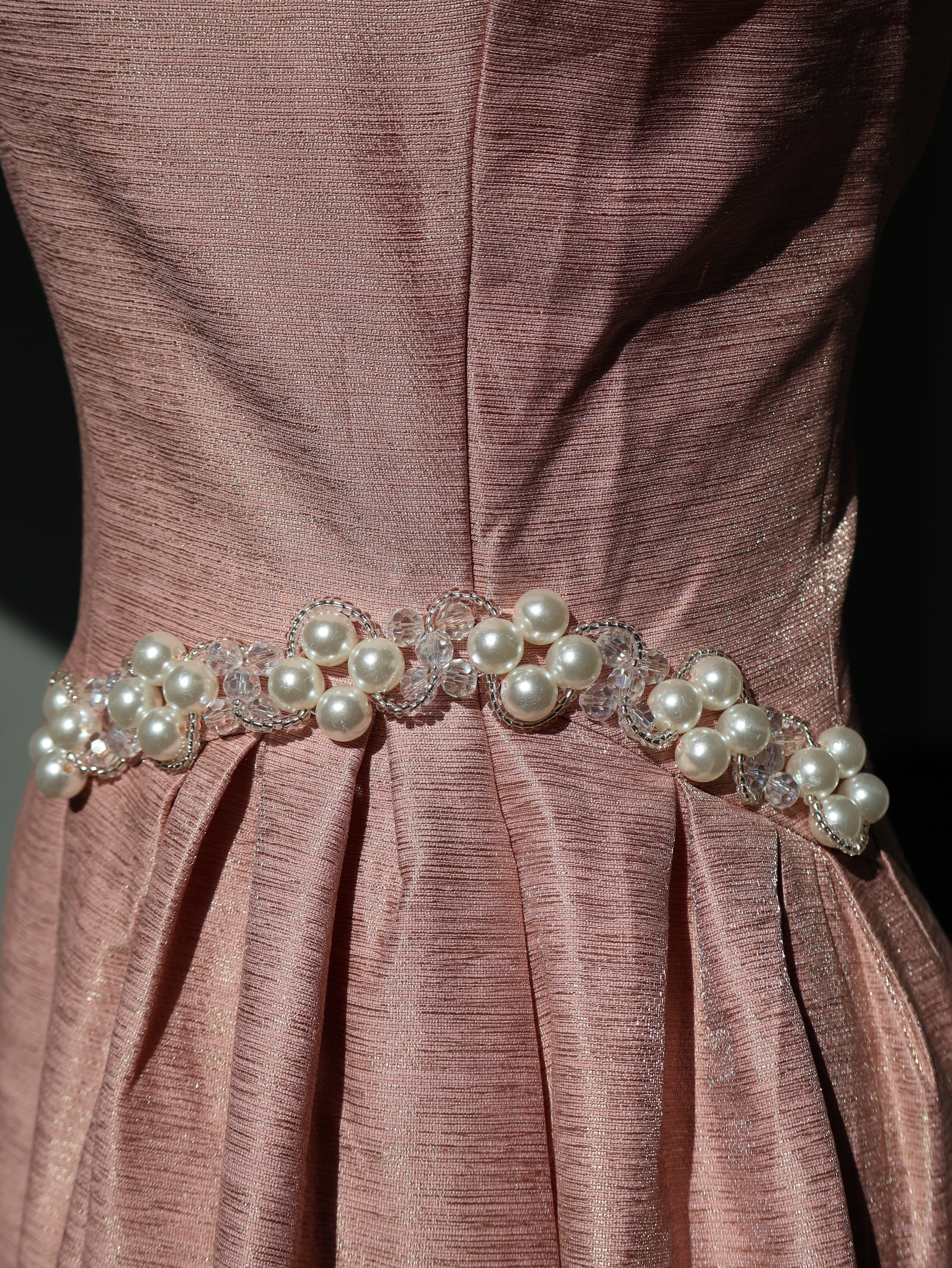 Pearl-Embellished Jacquard Midi Dress, Mauve