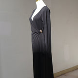 Black Wrap Midi V-Neck Dress