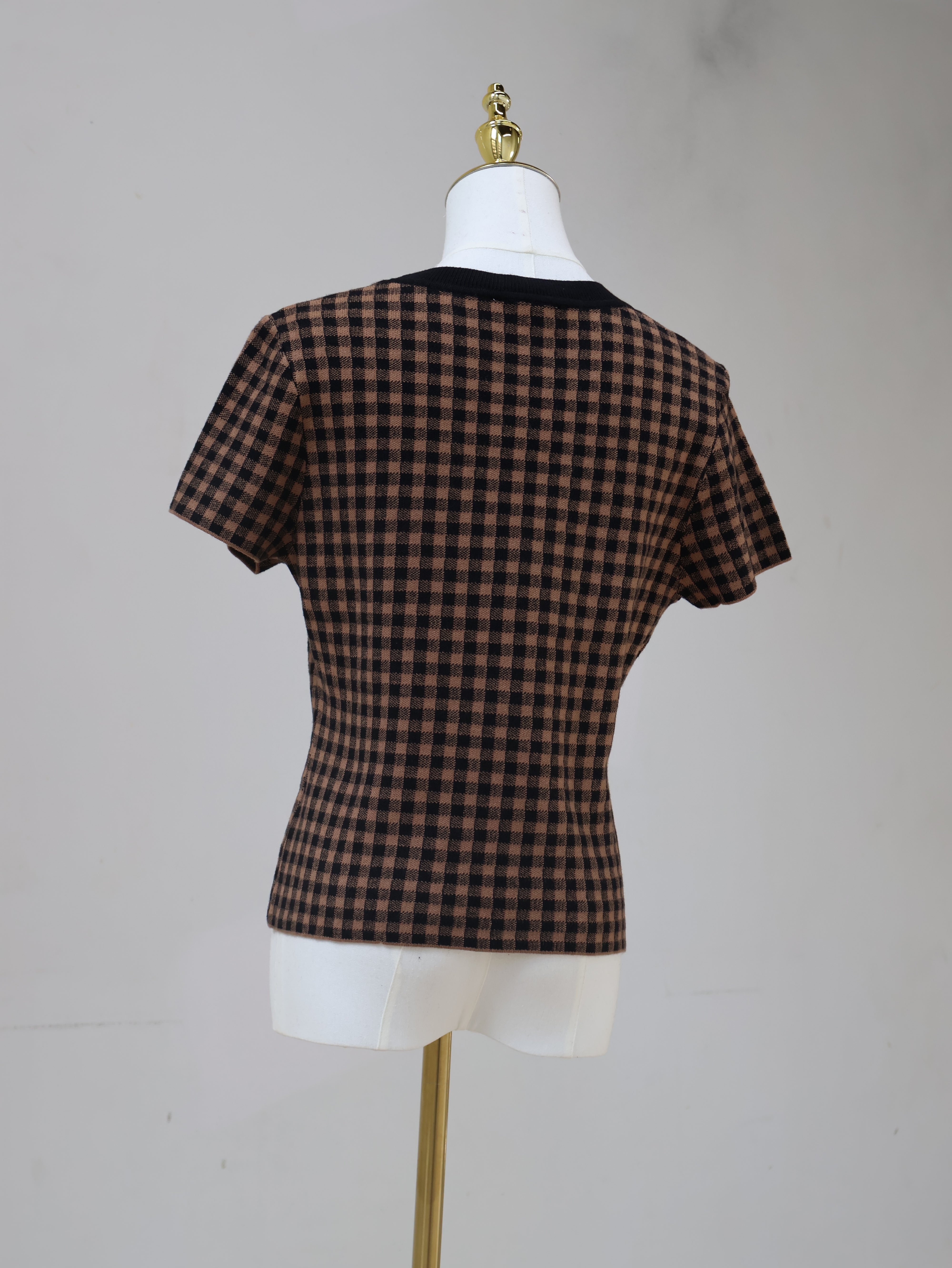 Gingham Sweater Soft Knit Crew Neck