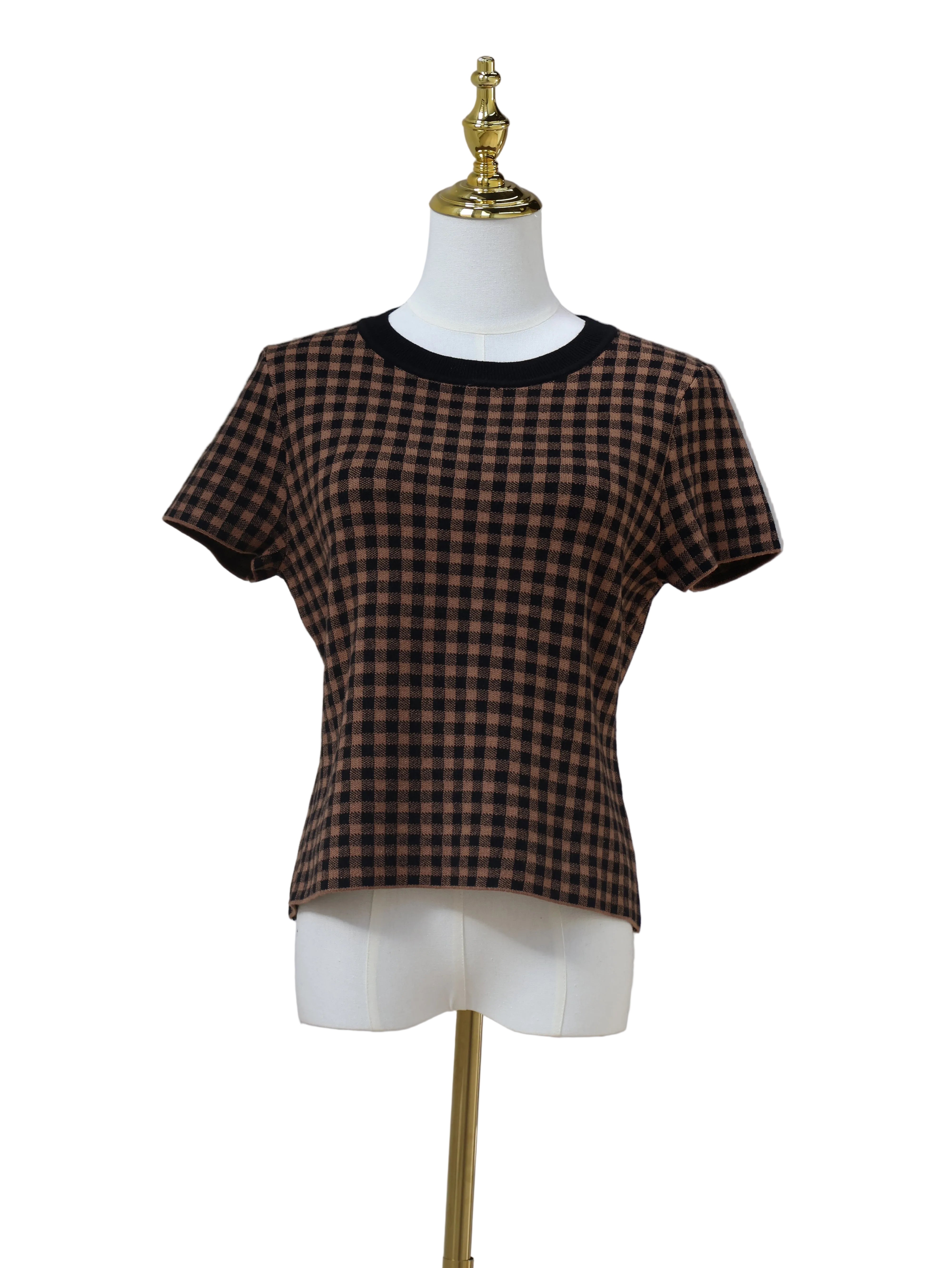 Gingham Sweater Soft Knit Crew Neck