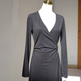 Black Wrap Midi V-Neck Dress