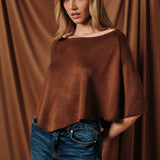 Slouchy Neckline Poncho Knit Top, Rust