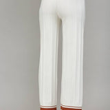 Contrast Trim Ribbed Knit Pants, Cream/Cognac