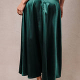 High Waist Satin Midi Skirt in Jeweled Green