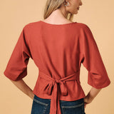 Boat Neck Long Sleeve Top, Rust