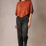 Slouchy Neckline Poncho Knit Top, Orange