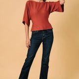 Boat Neck Long Sleeve Top, Rust