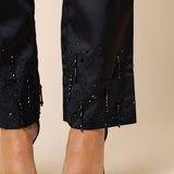 Beaded Satin Pants, Black
